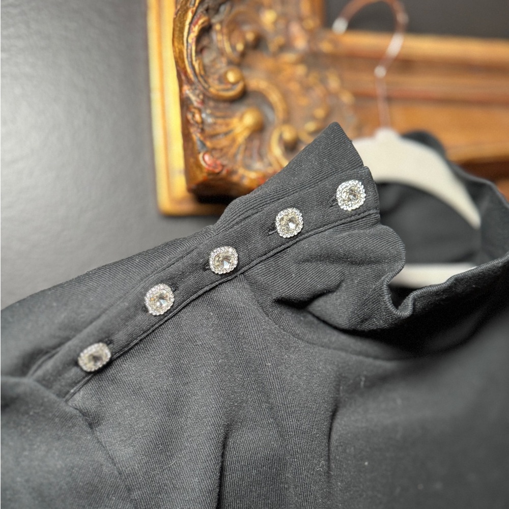 J. Crew Black Turtleneck with Jewel Button Accents